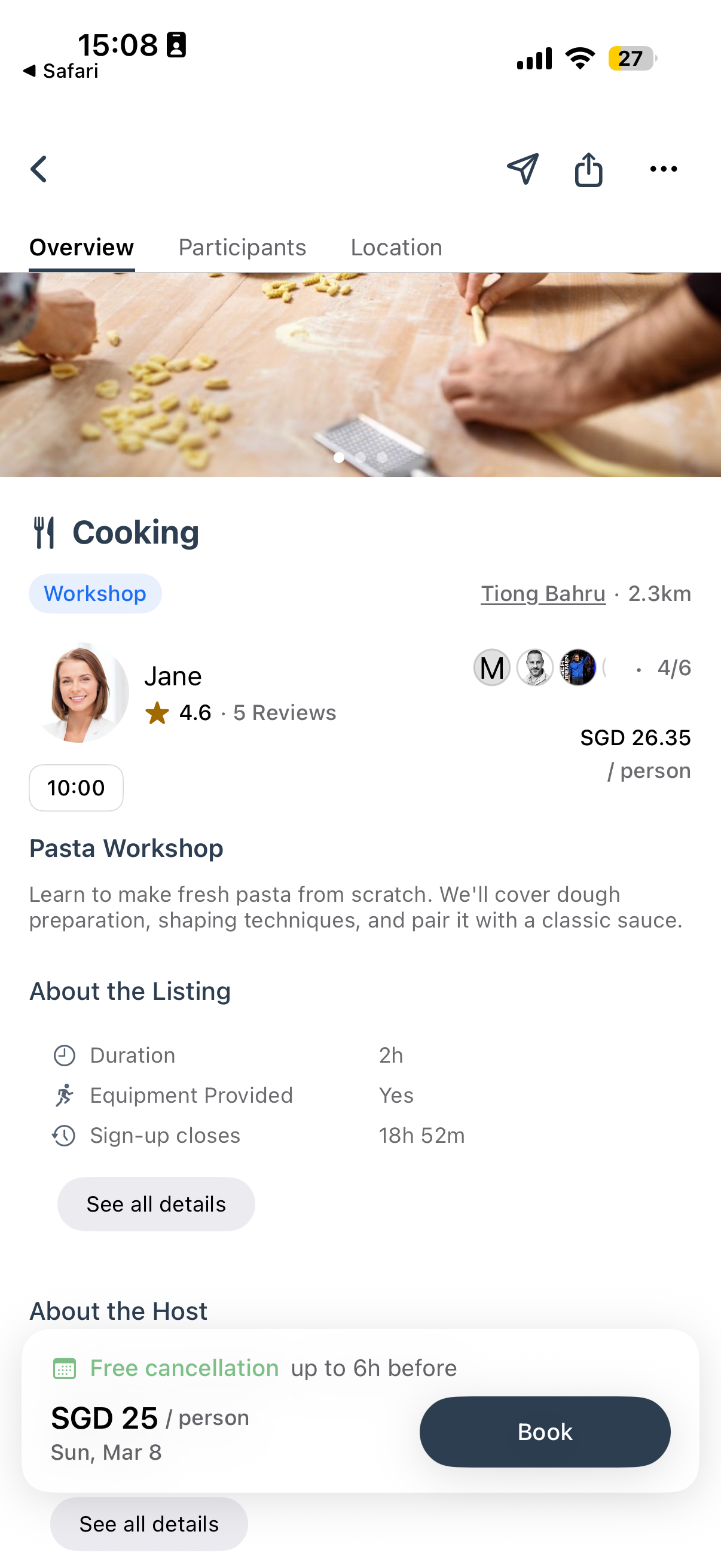 Cooking Workshop listing
